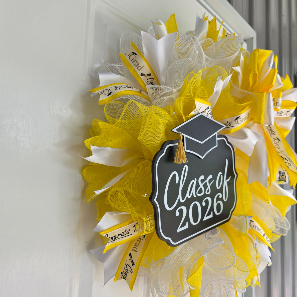 Yellow & White Graduation Wreath Class of 2026