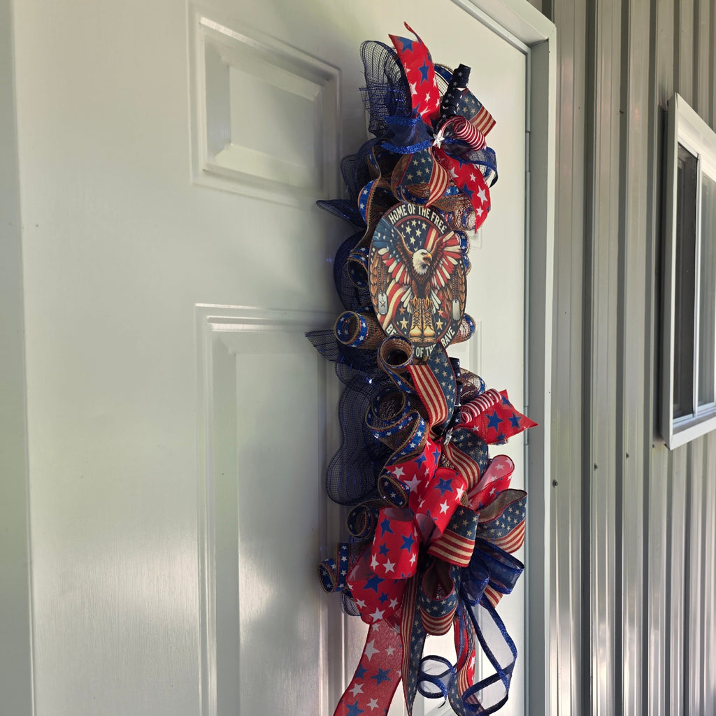 Left side view of Home of the Free patriotic door swag
