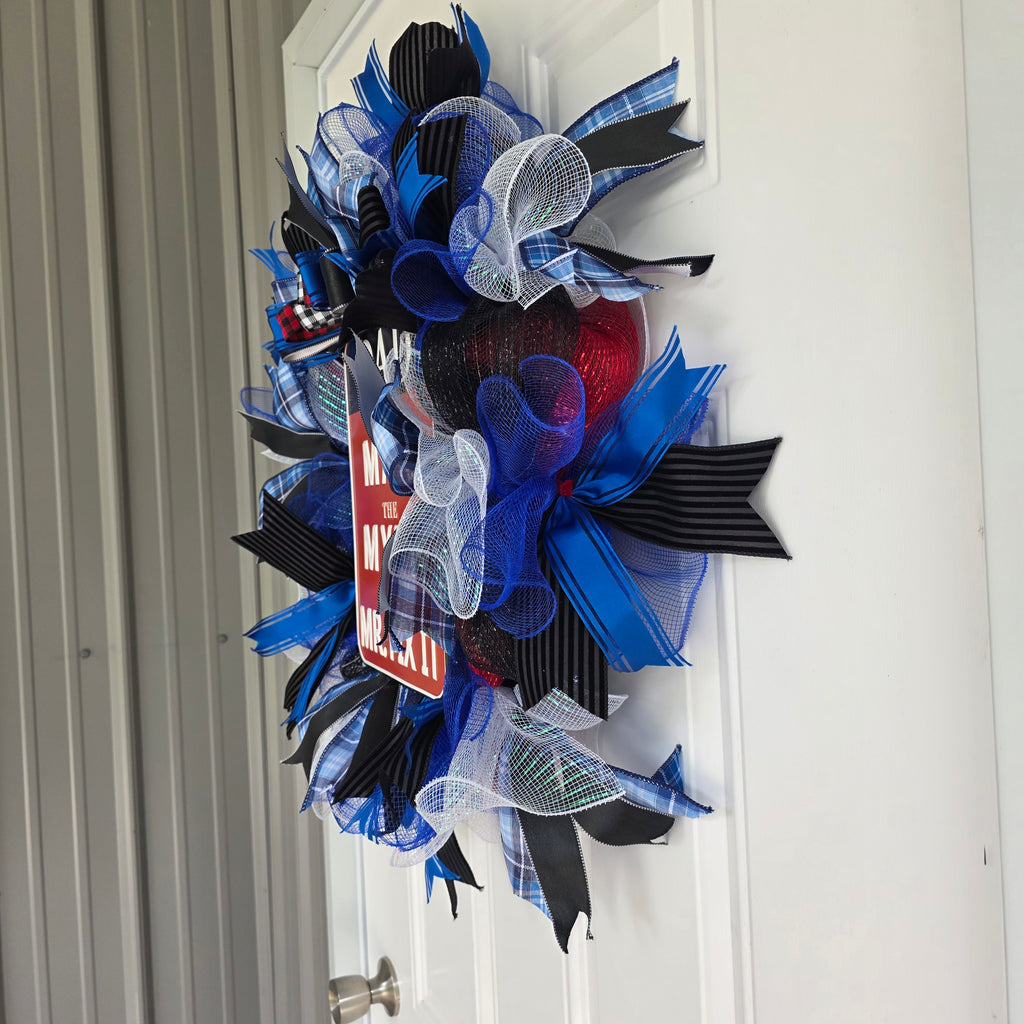 Dad The Man The Myth The Mr. Fix It Wreath – Blue, Red, Black & White