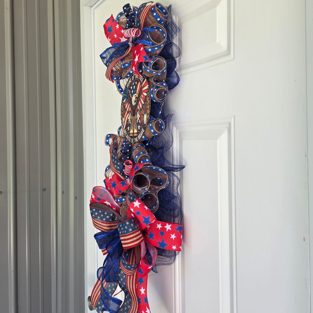 Right side view of Home of the Free patriotic door swag