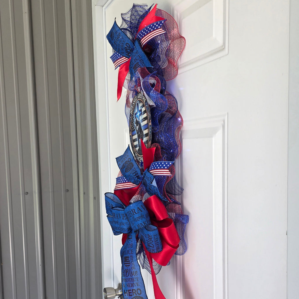 Right side view of Blessed Are The Peacemakers door swag