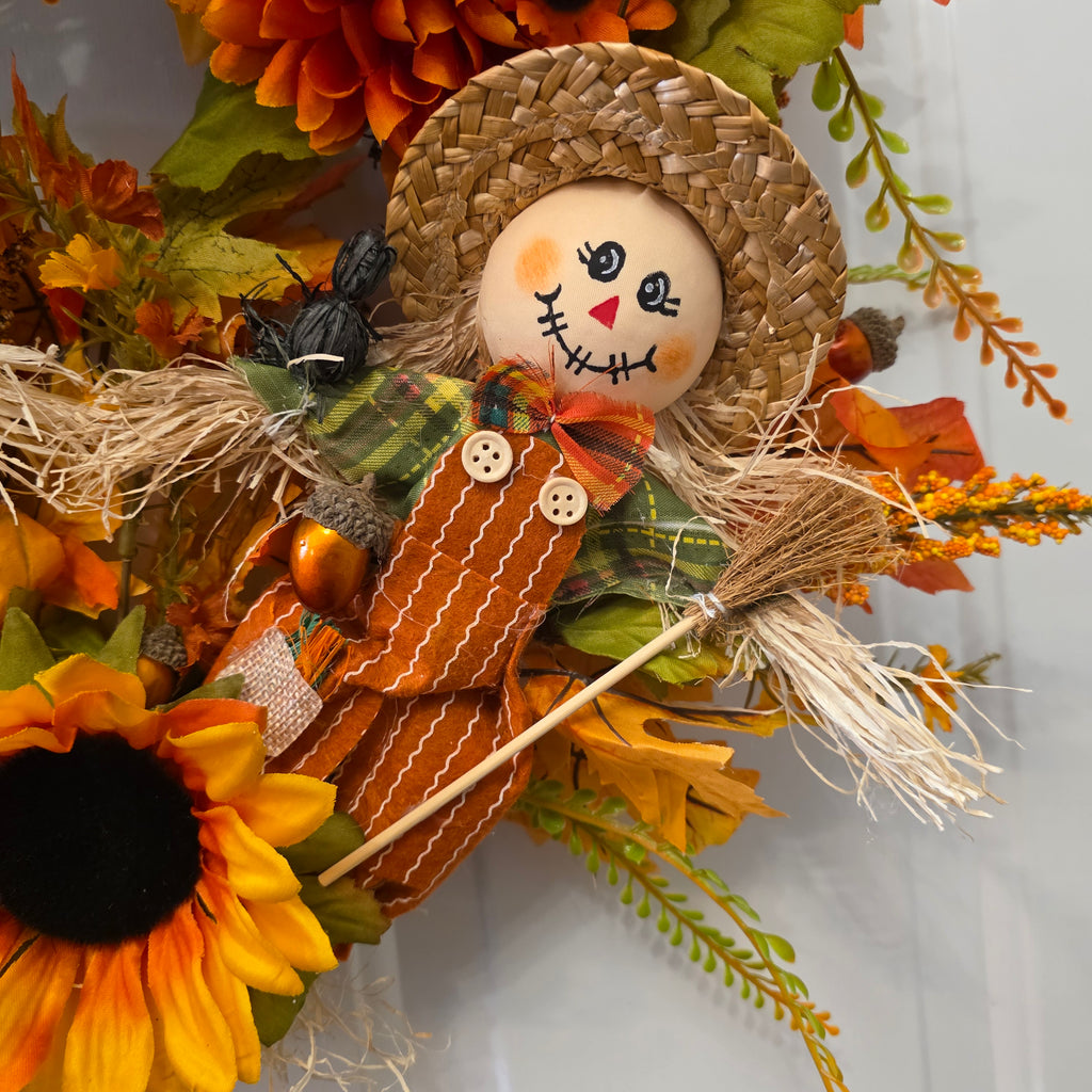Fall Scarecrow Sunflower Grapevine Wreath