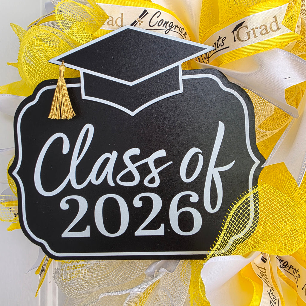 Yellow & White Graduation Wreath Class of 2026