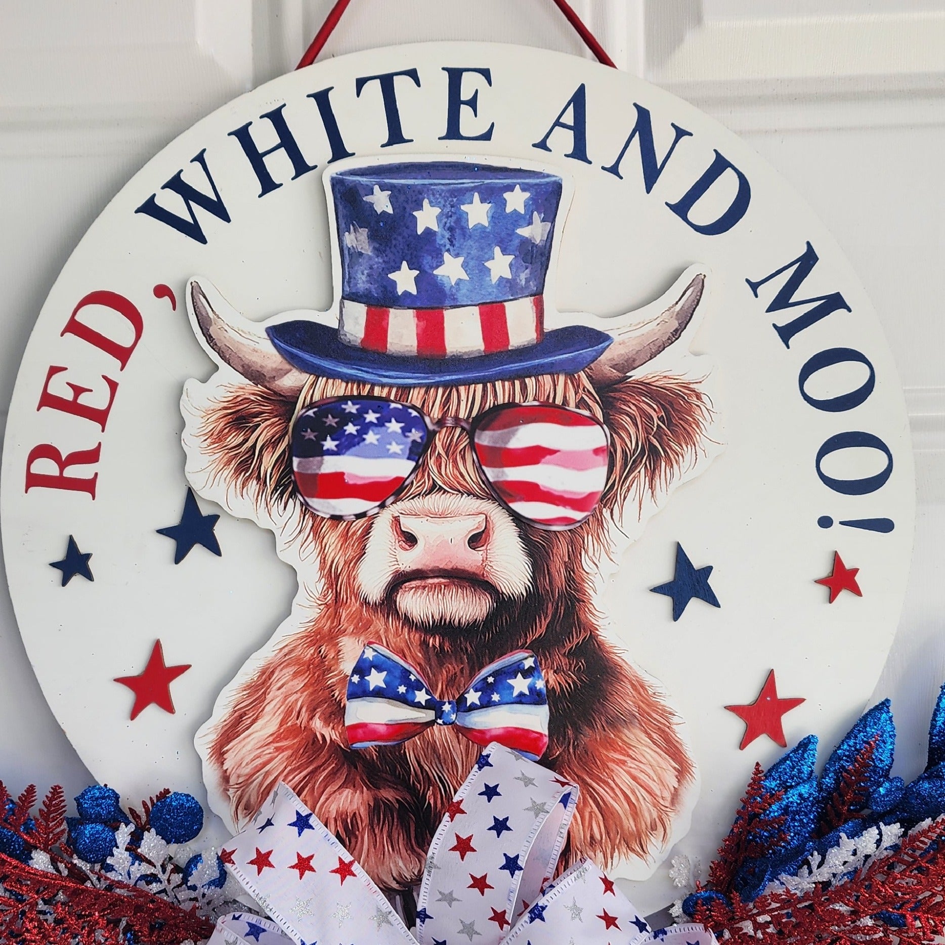 Patriotic Highland Cow Wreath